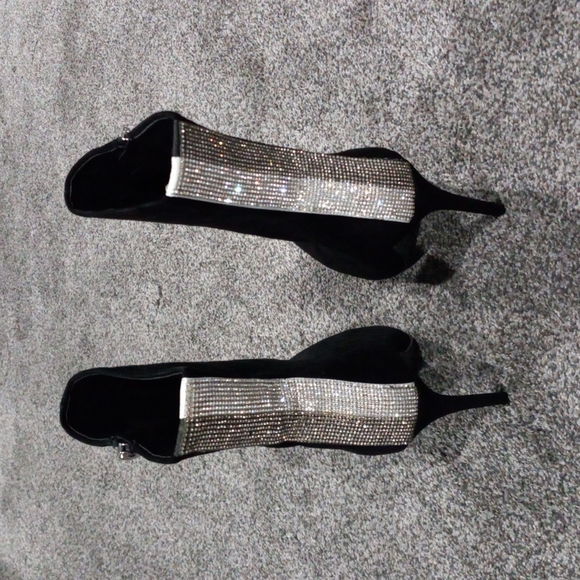 Black Suede Steve Madden Crystal Ankle Bootie - Picture 3 of 8
